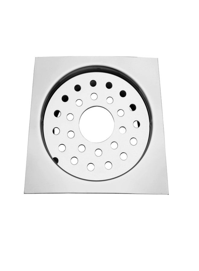 NEW WARE شبكة تصريف مربعة مسطحة من الفولاذ المقاوم للصدأ من نيو وير® CP 202 مقاس 5 بوصات | مصيدة أرضية بفتحة لأنبوب التصريف | شبكة تصريف بالضغط للأسفل (عبوة من قطعتين) - Image 1